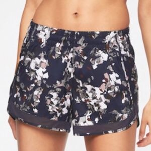 Athleta Mesh Racer Run 4" Short Dark Blue Floral Confetti Print Mid Rise XS